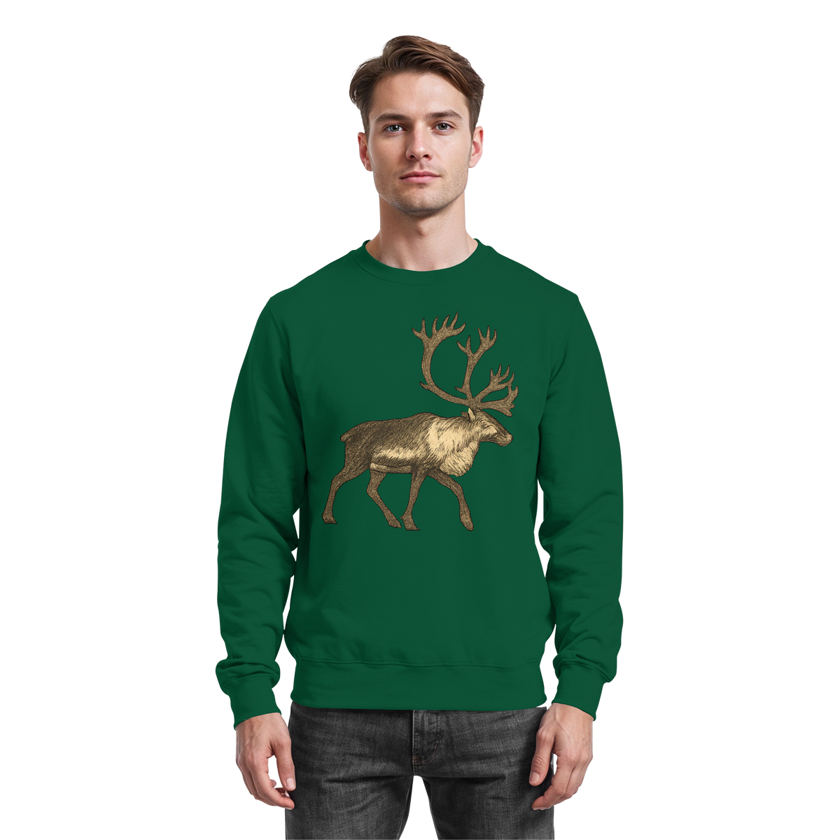 Arvenzo Tundra Walk sweatshirt in bottle green, front view showing classic crewneck design and soft fabric texture.