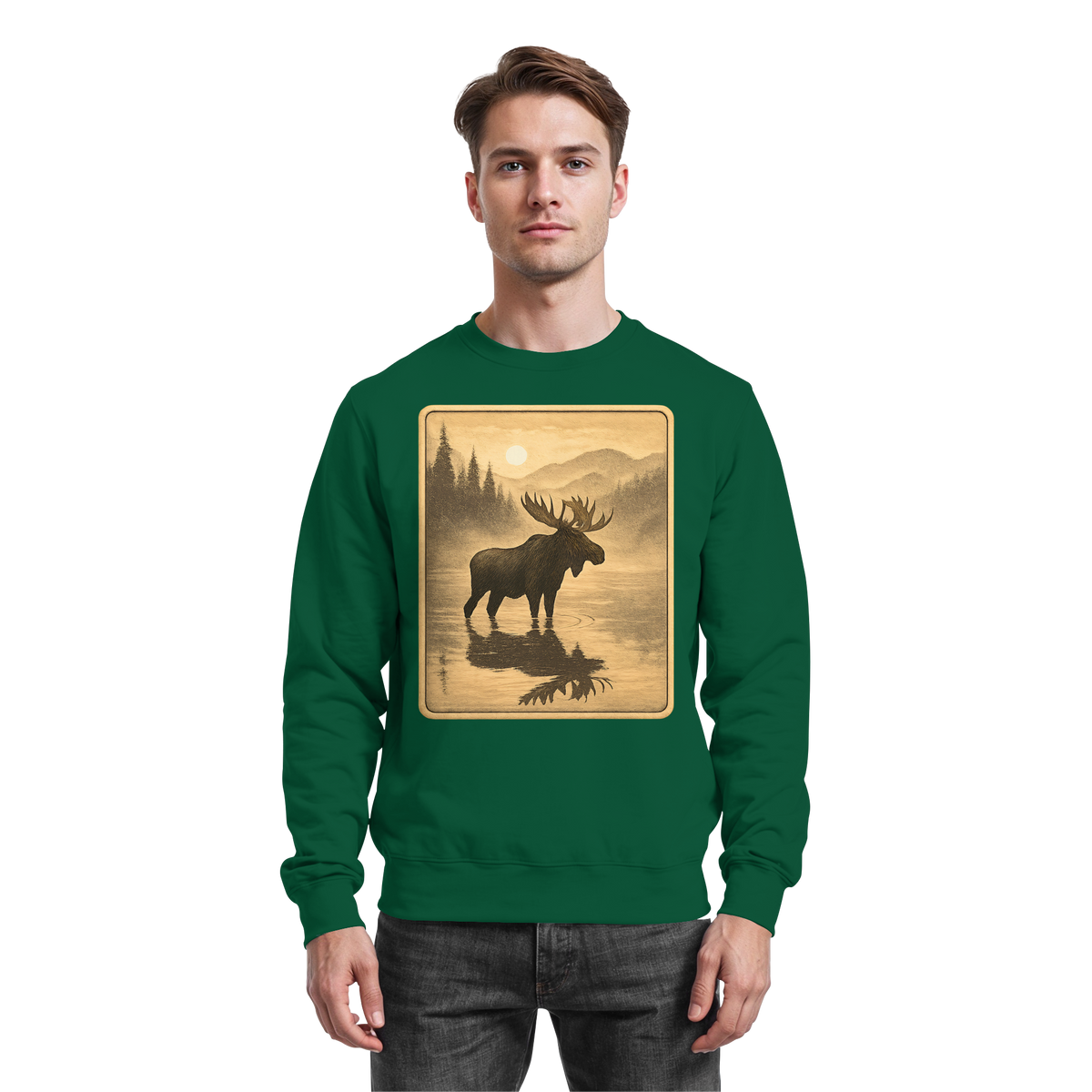 Arvenzo Calm Shore sweatshirt in bottle green with a front basic design, soft cotton fabric, and comfortable fit.