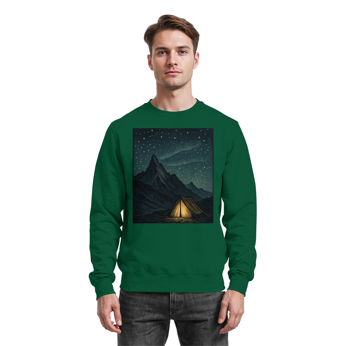Arvenzo North Light Sweatshirt in bottle green, front view showing a classic crewneck design and soft fabric texture.