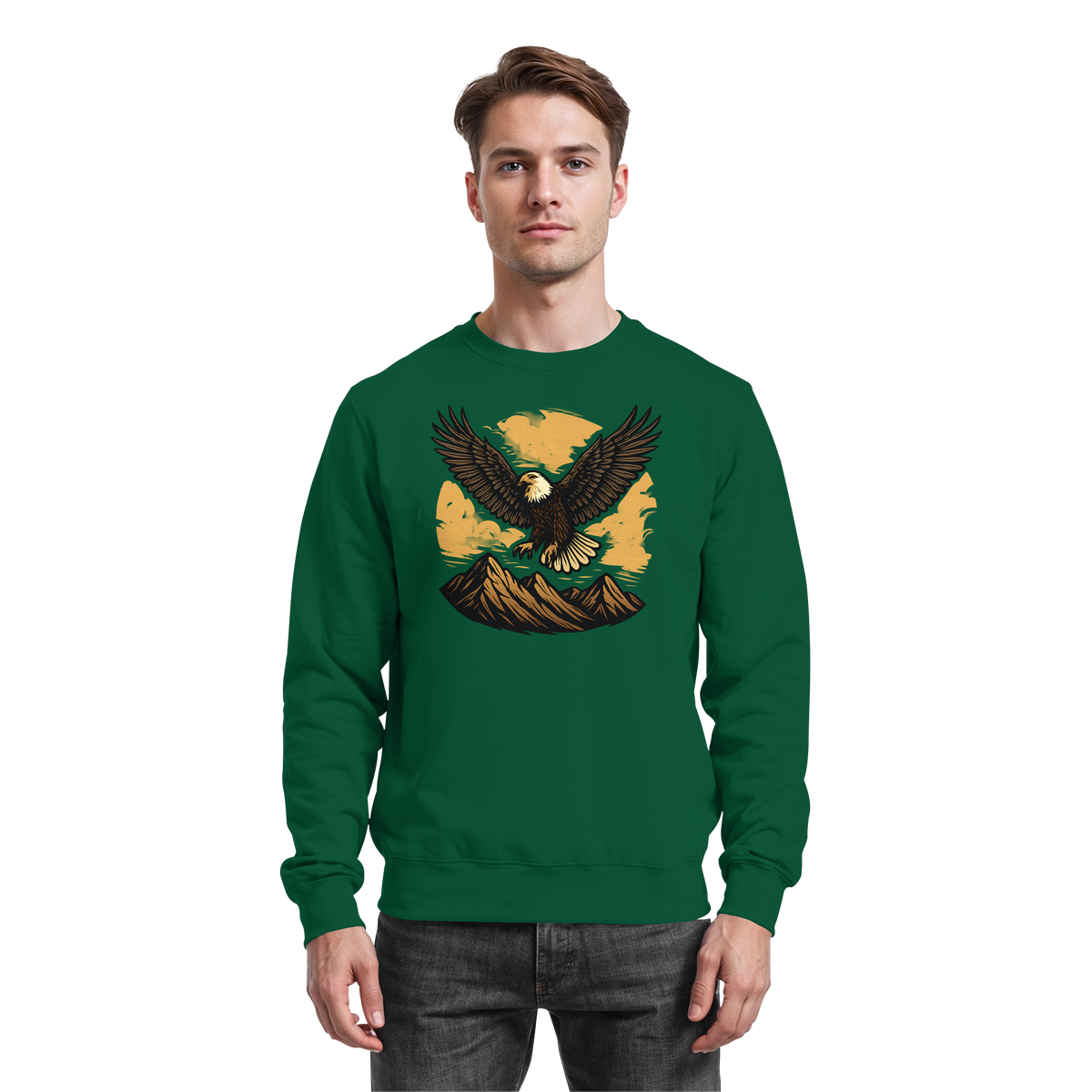 Arvenzo Iron Wing sweatshirt in bottle green showing the front view with a simple design and crew neckline.