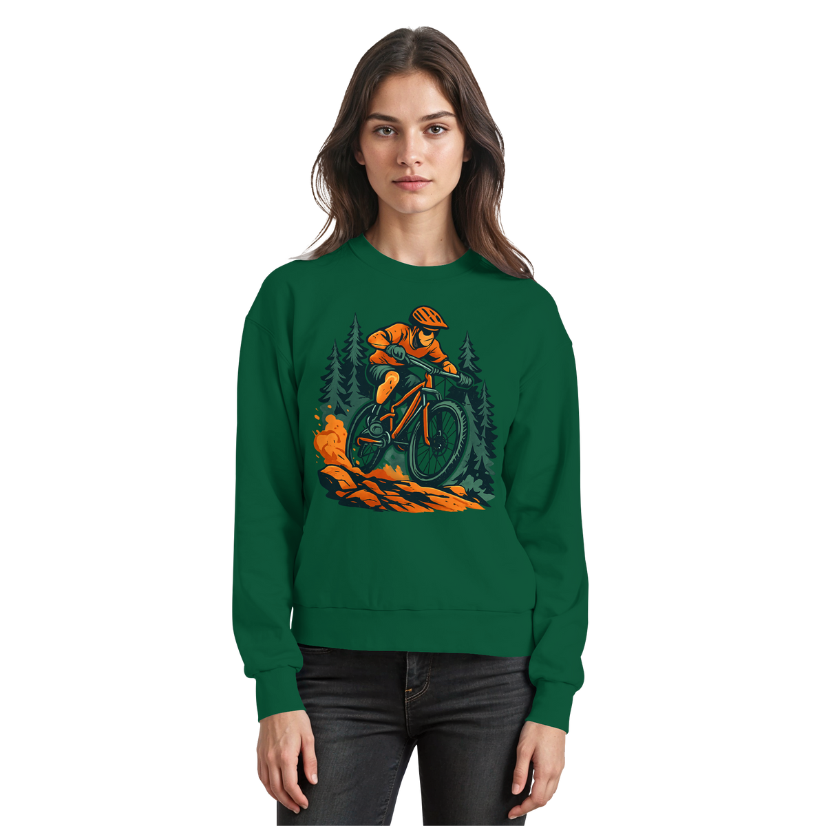 Arvenzo Dirt Rush sweatshirt in bottle green, front view showing classic crewneck design and soft fabric texture.