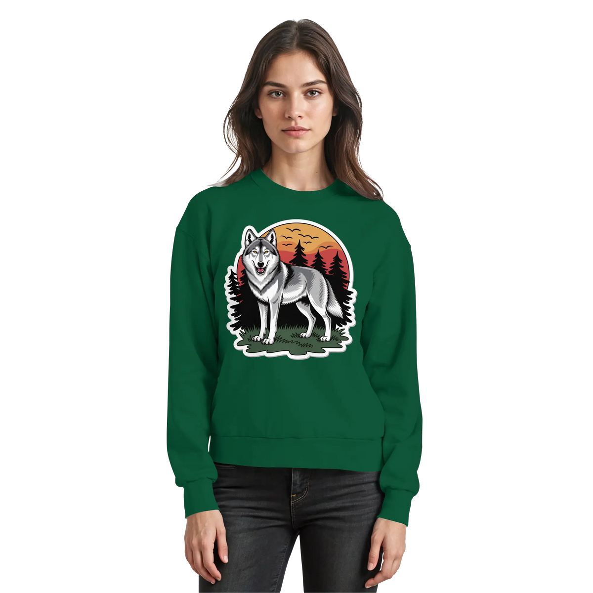 Arvenzo Lone Dusk sweatshirt in bottle green, front view showcasing a casual, comfortable design perfect for everyday wear.