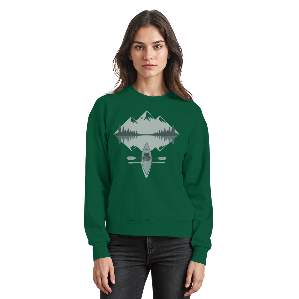 Arvenzo Mirror Lake Sweatshirt in bottle green, front view showing classic crew neck and soft fabric texture.