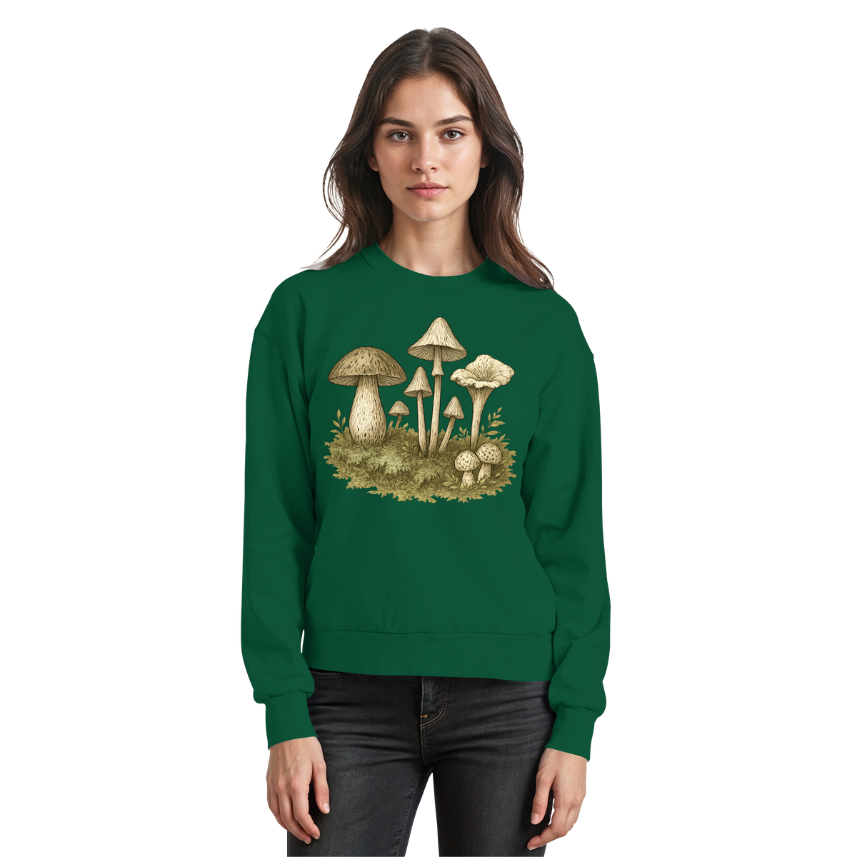 Arvenzo Forest Floor sweatshirt in bottle green, front view showing a simple crewneck design and comfortable fit.