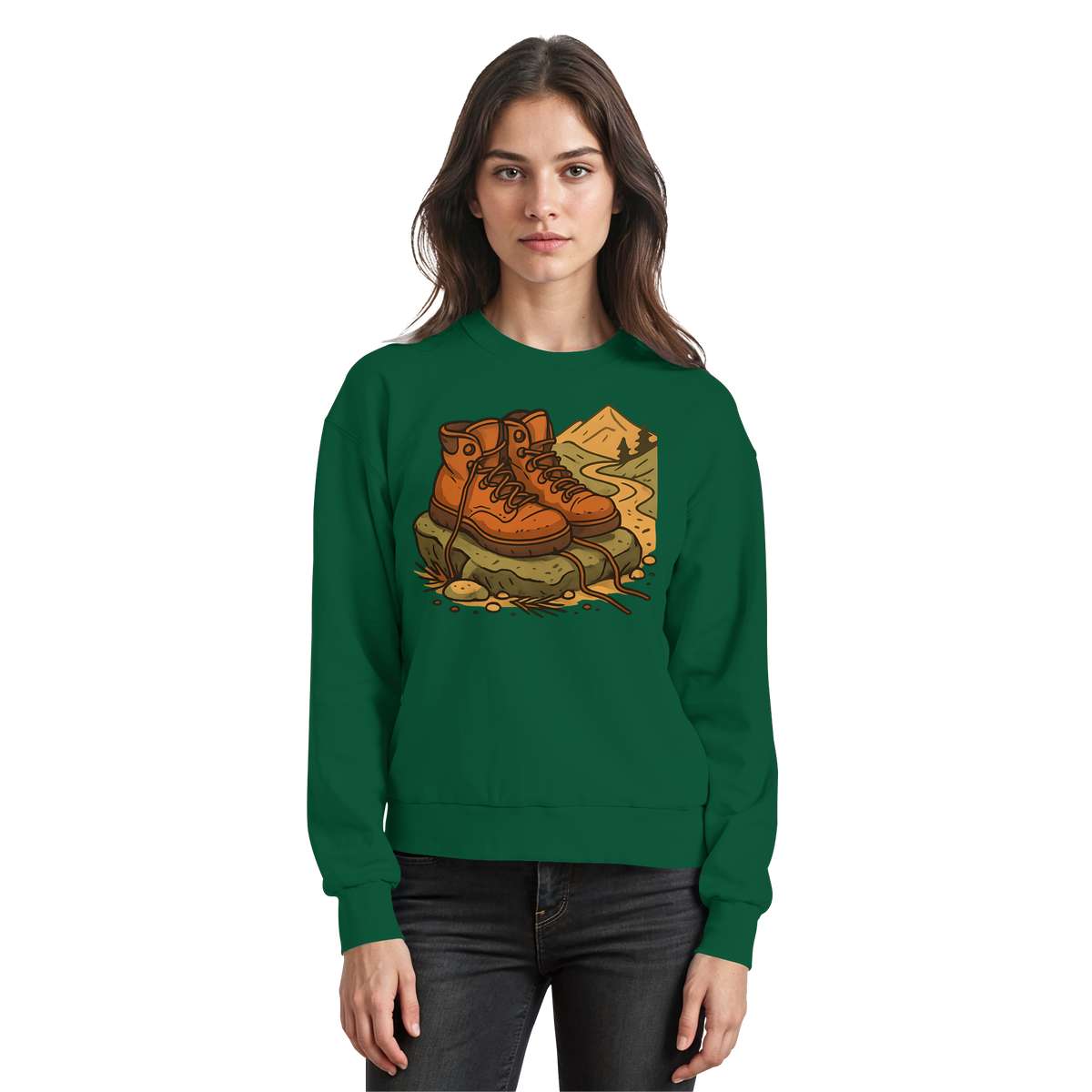 Arvenzo Trail Rest Sweatshirt in bottle green, front view showing classic crewneck design and relaxed fit.