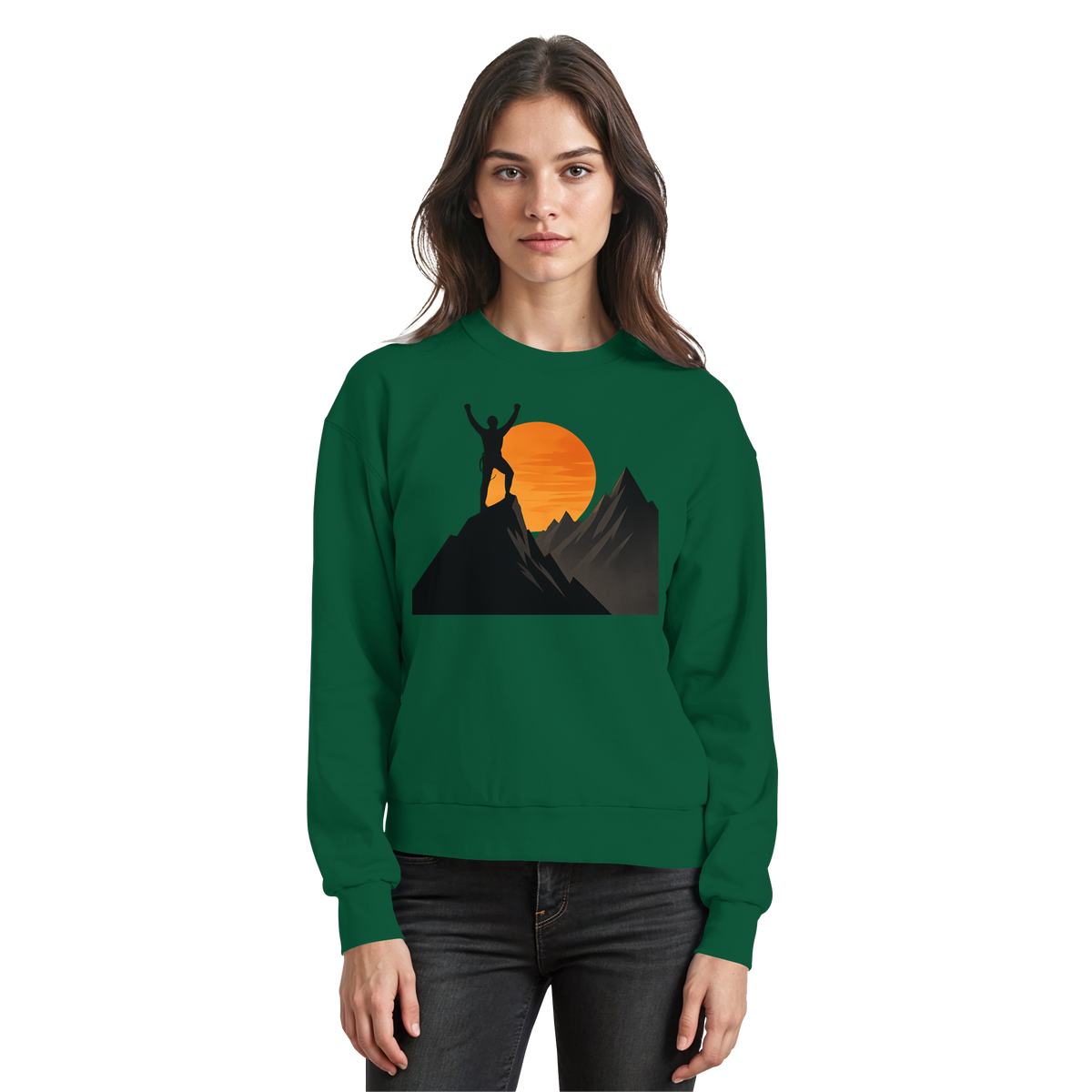 Arvenzo Bold Ascent sweatshirt in bottle green, front view, casual fit with ribbed cuffs and crew neckline.
