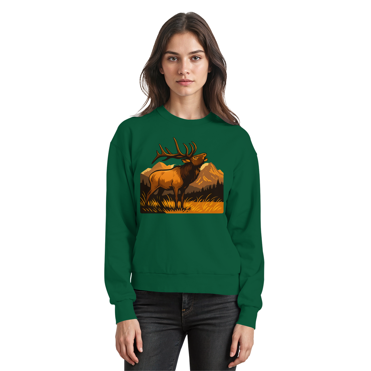 Arvenzo Elk Meadow sweatshirt in bottle green, front view showing a comfortable casual sweatshirt for men or women.
