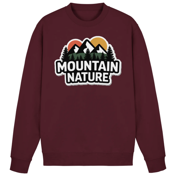 High Ridge sweatshirt in Burgundy with a 'Mountain Nature' badge with peaks and sun – Arvenzo