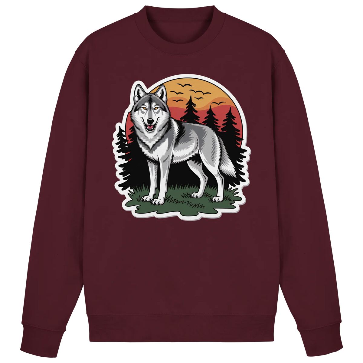 Arvenzo Lone Dusk sweatshirt in burgundy, front view showing a casual, crewneck sweatshirt with a relaxed fit.