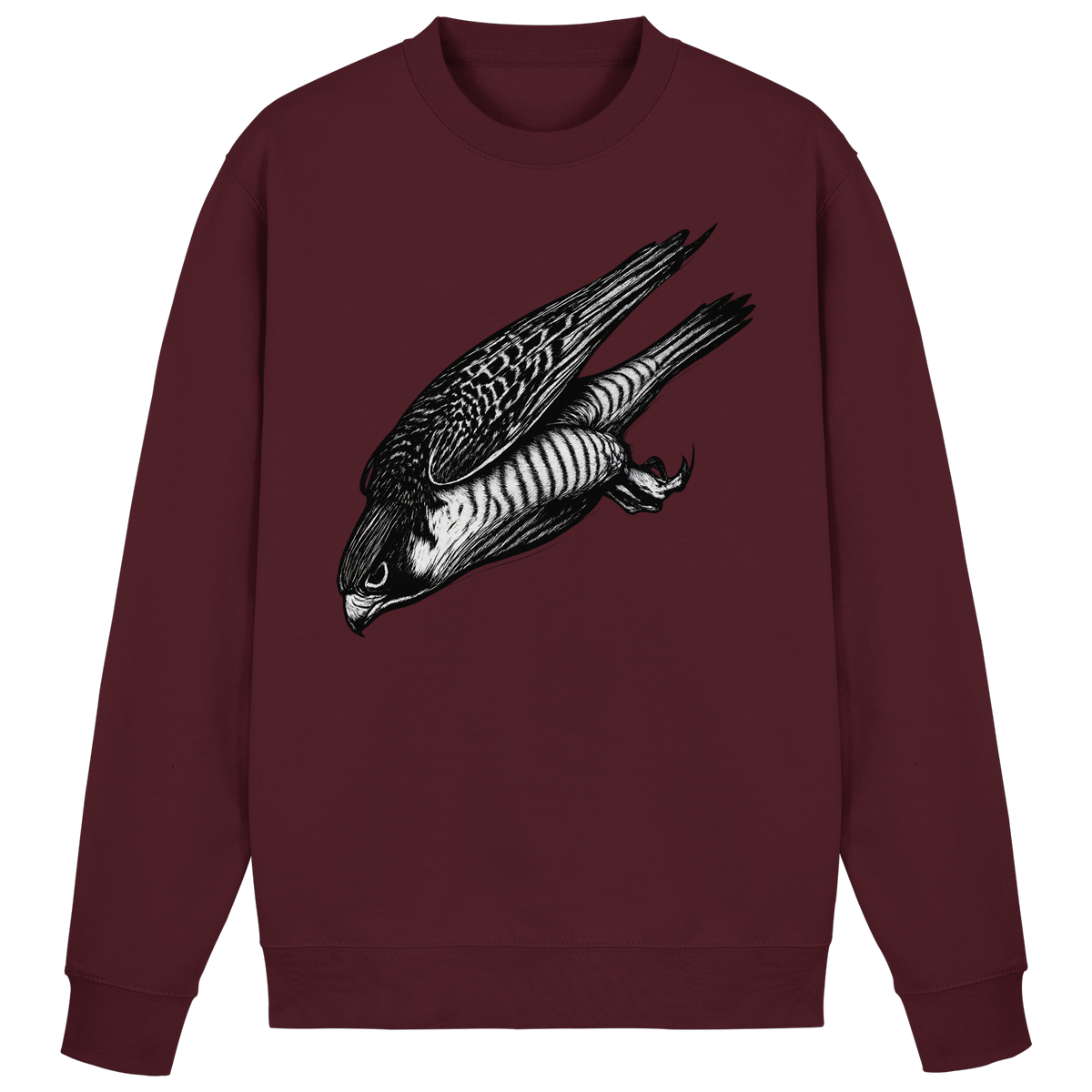 Arvenzo Swift Dive sweatshirt in burgundy, front view showing a classic crew neck and soft cotton fabric.