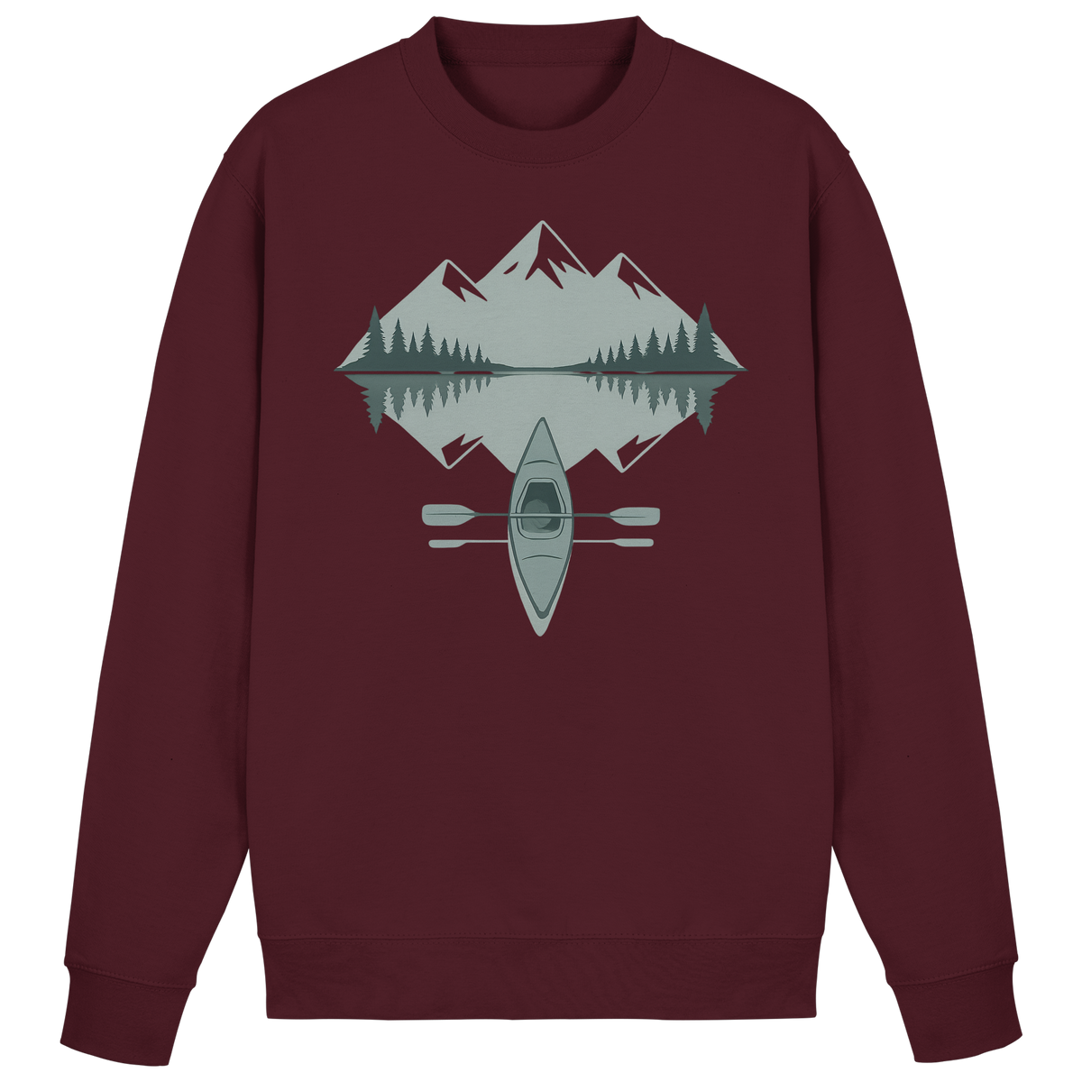 Arvenzo Mirror Lake Sweatshirt in burgundy, front view showing classic crewneck design and soft fabric.