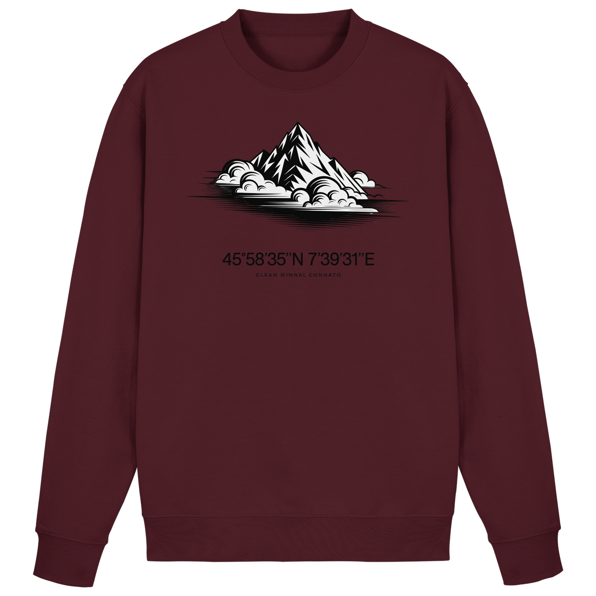 Arvenzo Summit Point sweatshirt in burgundy, front view showing a classic crewneck design and soft cotton fabric.