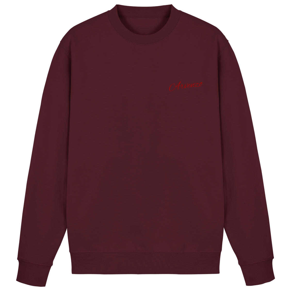 Arvenzo Pure Ground Sweatshirt in burgundy, front view showing a classic crewneck design and soft fabric material.