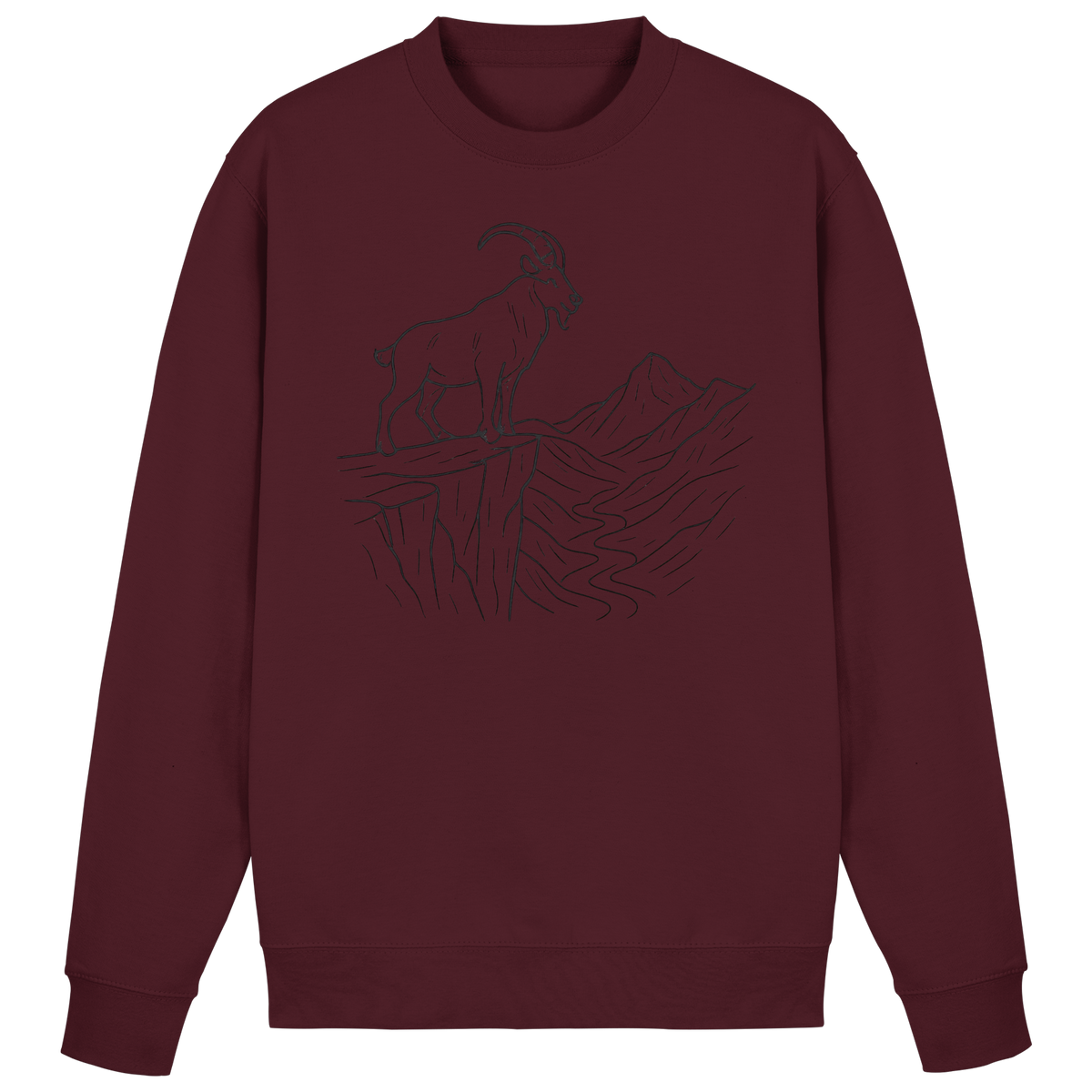 Arvenzo Cliff Edge Sweatshirt in burgundy, front view showing simple crewneck design and soft fabric texture.