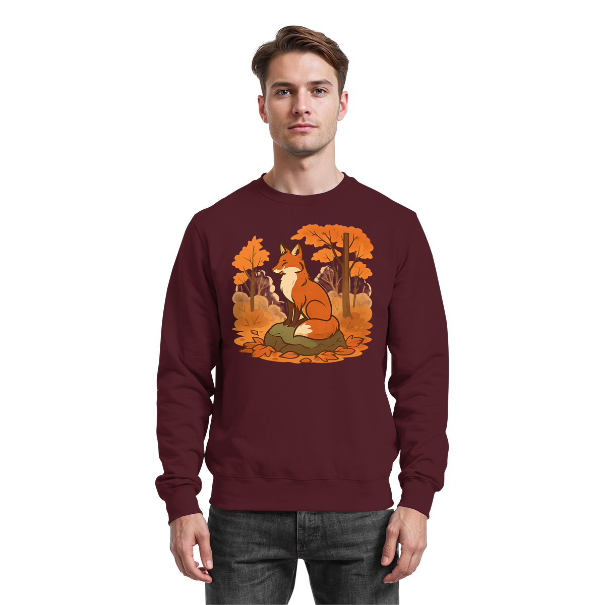 Arvenzo Ember Trail Sweatshirt in burgundy, front view showing a classic crewneck design with subtle branding and soft fabric texture.