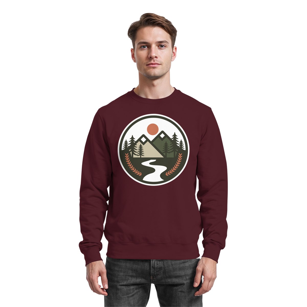 Burgundy Arvenzo Open Ground sweatshirt shown from the front, featuring a classic crewneck design and soft fabric.