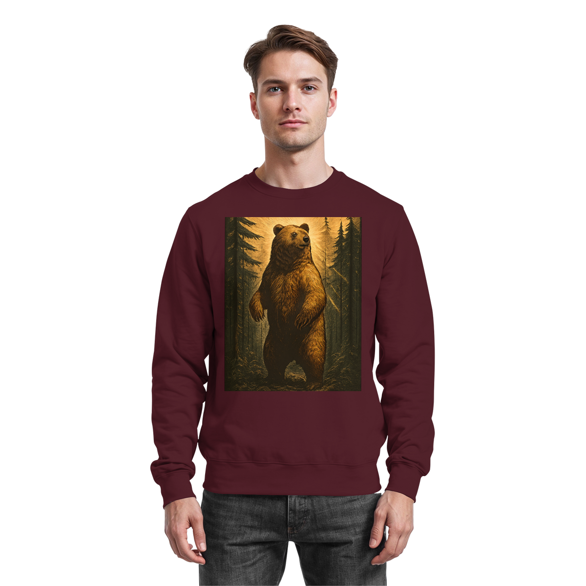 Arvenzo deep burgundy timber sweatshirt with a front view, showcasing a classic crewneck design and comfortable fit.