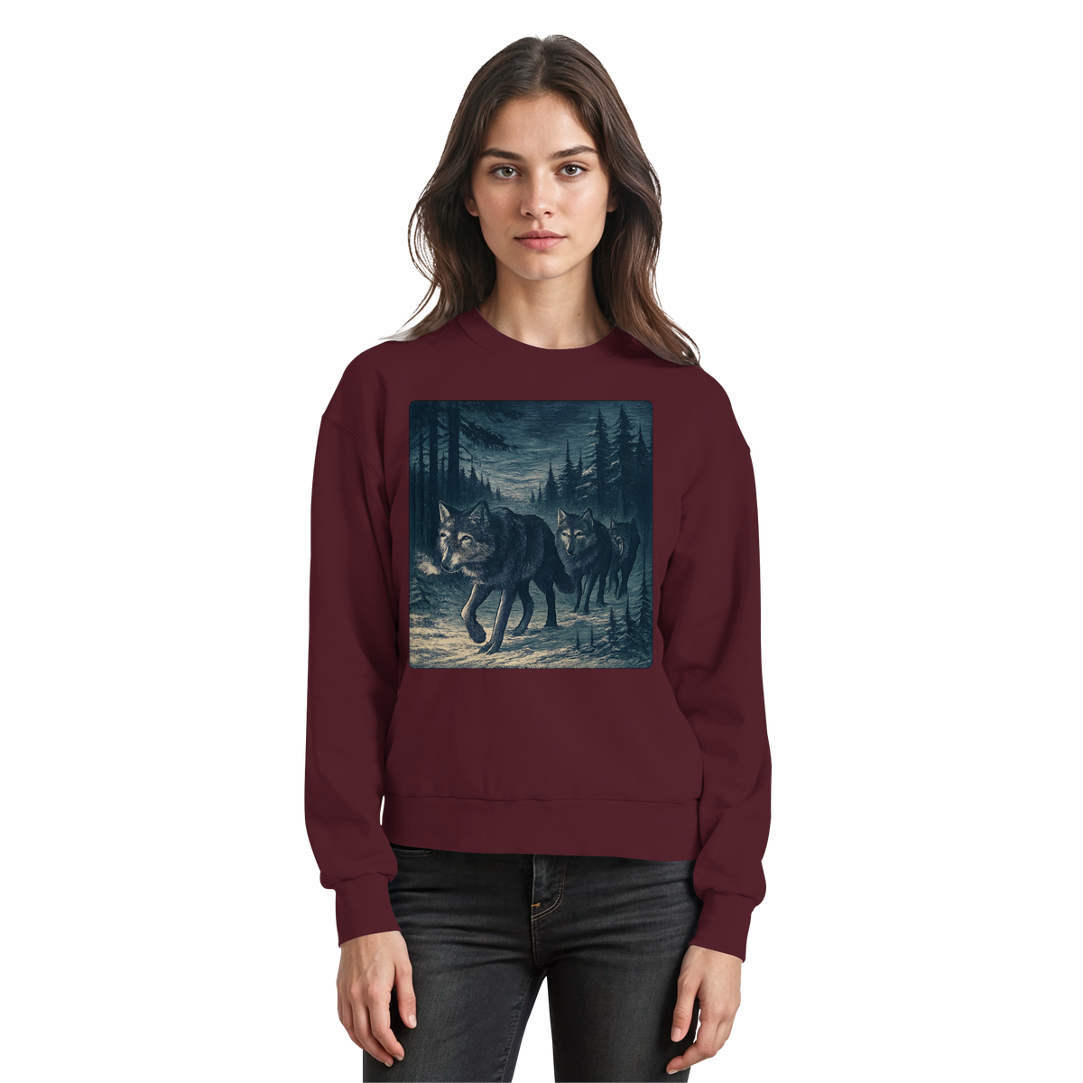Arvenzo Pack North sweatshirt in burgundy, front view showing a casual, basic sweatshirt with a round neckline and soft fabric.