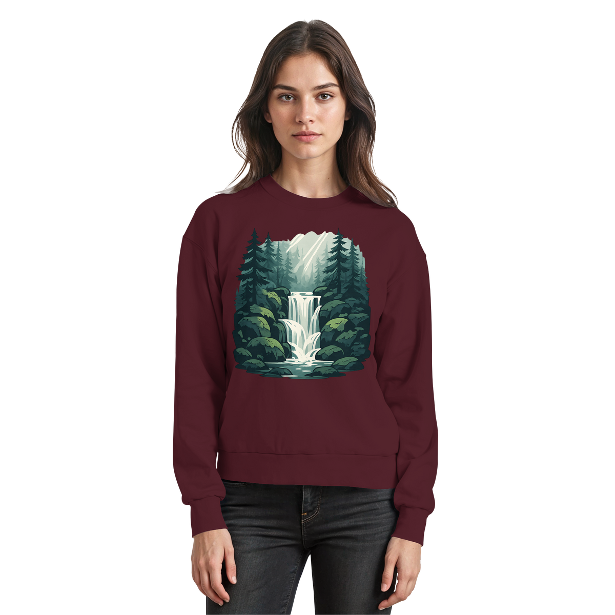 Arvenzo Fall Creek Burgundy sweatshirt with a classic crew neck and long sleeves, front view, casual fall fashion.
