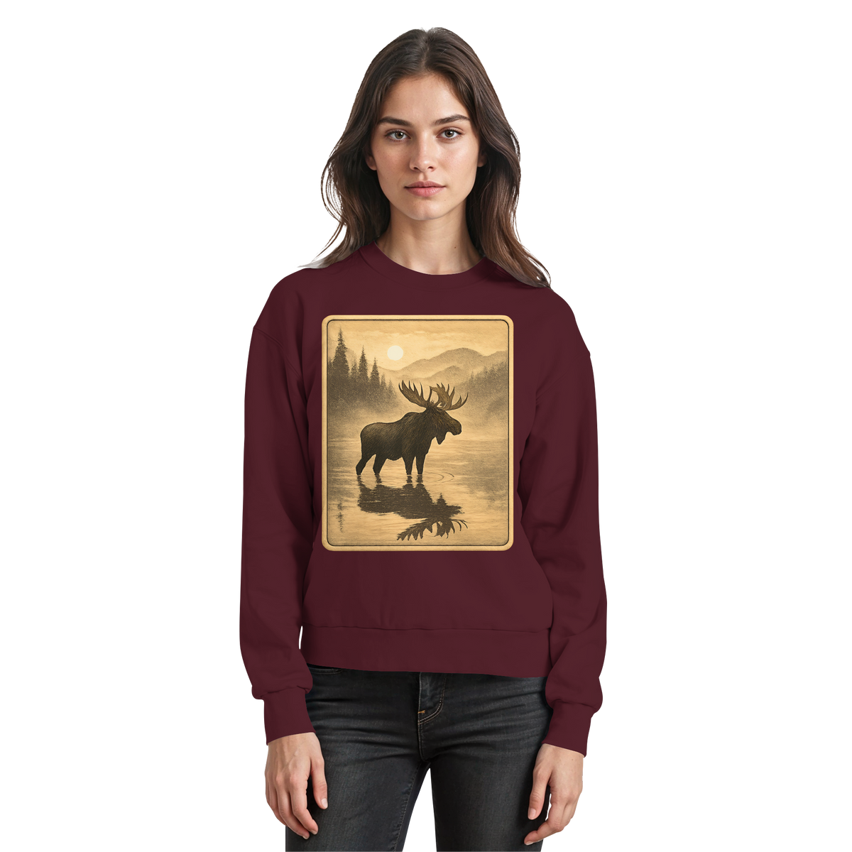Arvenzo Calm Shore sweatshirt in burgundy, front view showing a basic crewneck design with soft fabric.