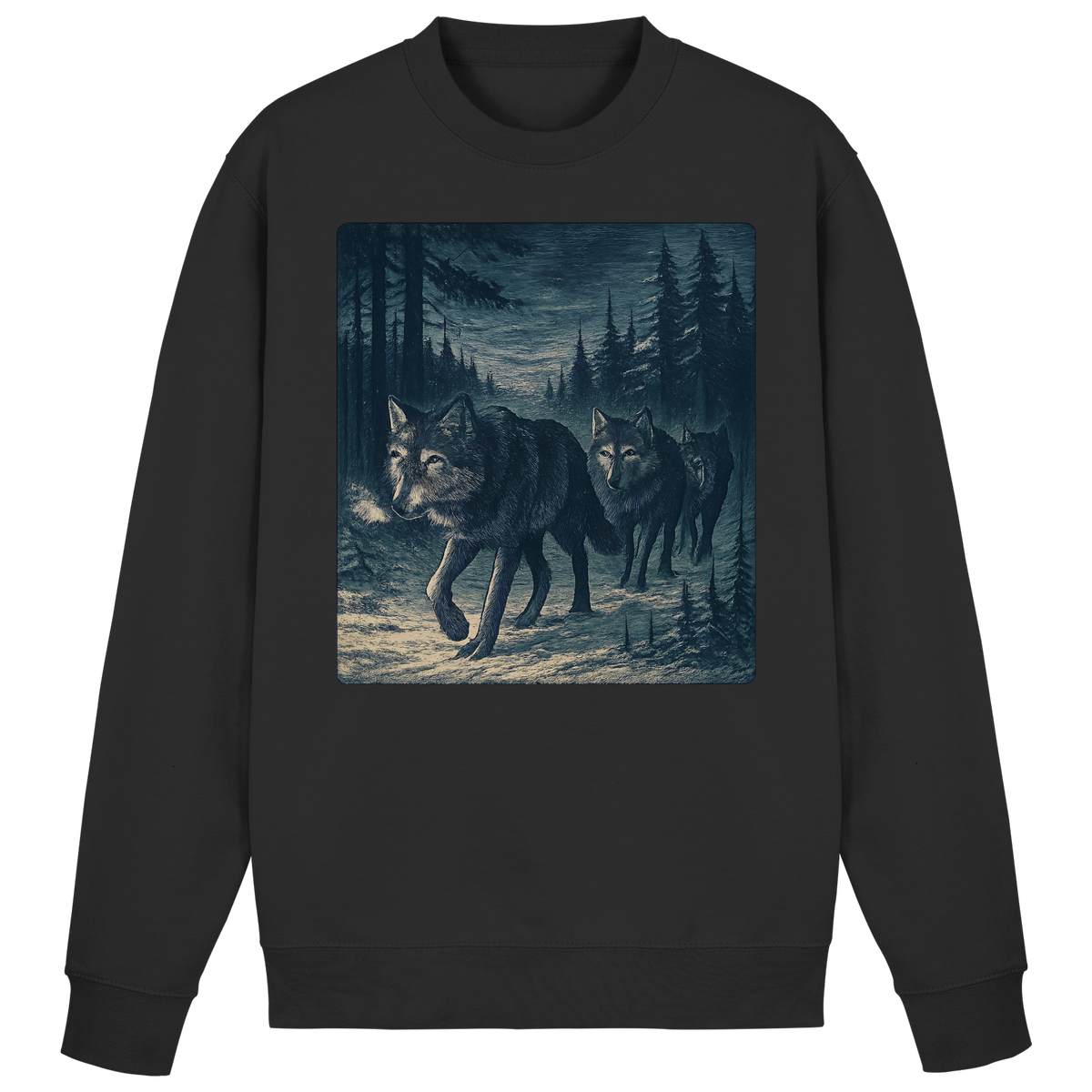 Black Arvenzo Pack North sweatshirt shown from the front, featuring a classic crewneck design in deep black fabric.