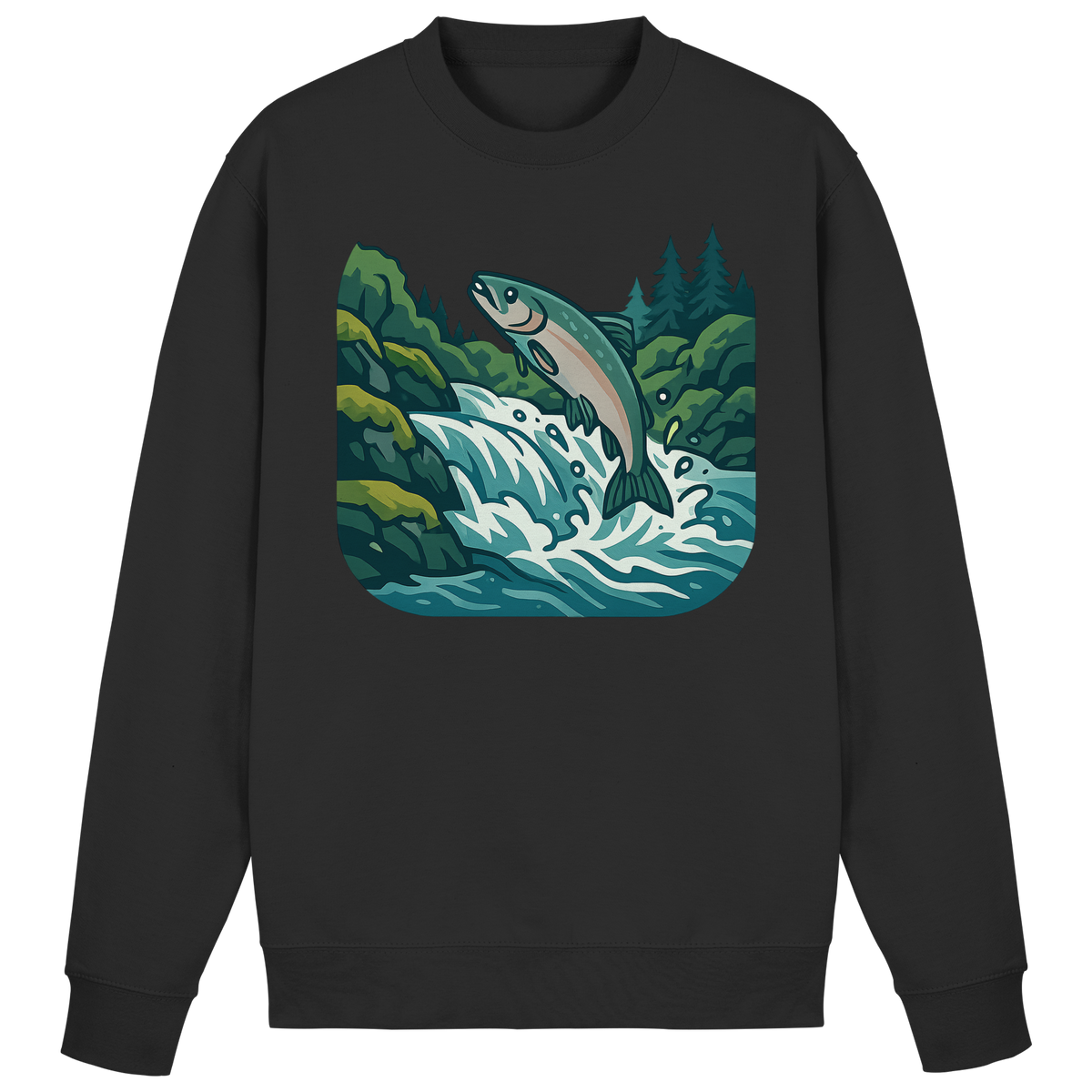 Arvenzo Silver Run sweatshirt in deep black, front view showcasing a classic crewneck design and smooth fabric texture.