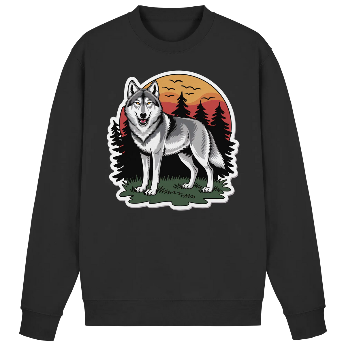 Arvenzo Lone Dusk sweatshirt in deep black, front view showing a classic crewneck design and soft fabric texture.
