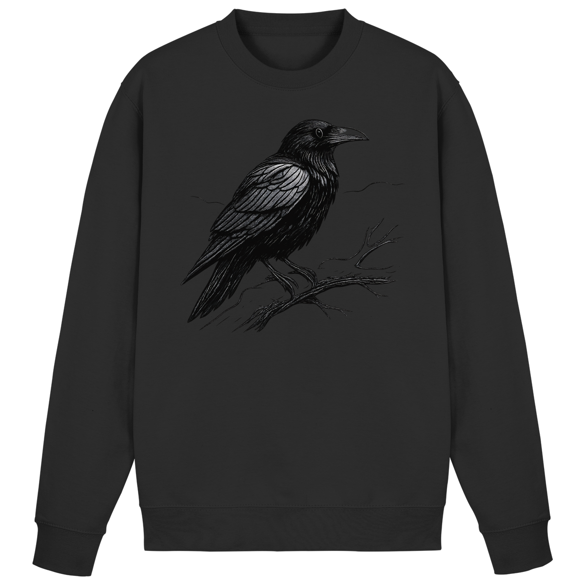 Arvenzo Dark Raven Sweatshirt front view in deep black, casual long-sleeve sweatshirt with a simple crew neckline.