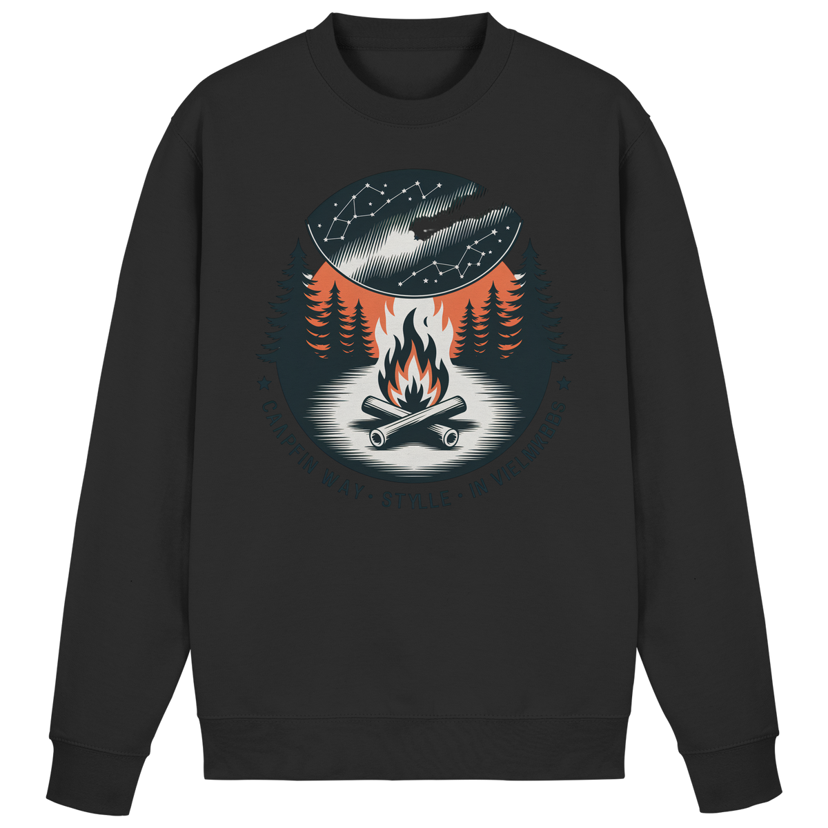 Black Arvenzo Star Map sweatshirt featuring a celestial star pattern on the front, casual and comfortable for everyday wear.