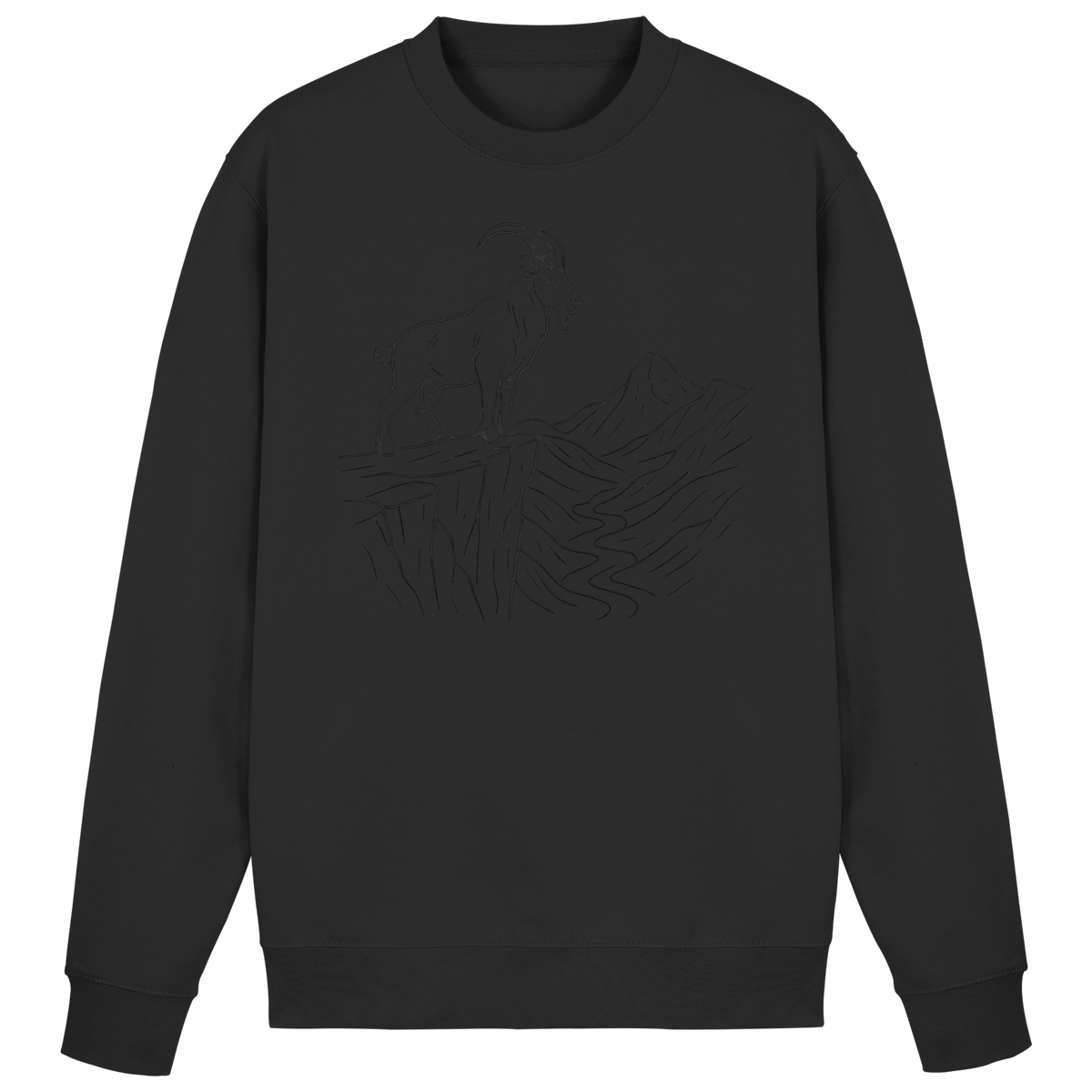 Black Arvenzo Cliff Edge sweatshirt shown from the front, featuring a classic crew neck and minimalist design.