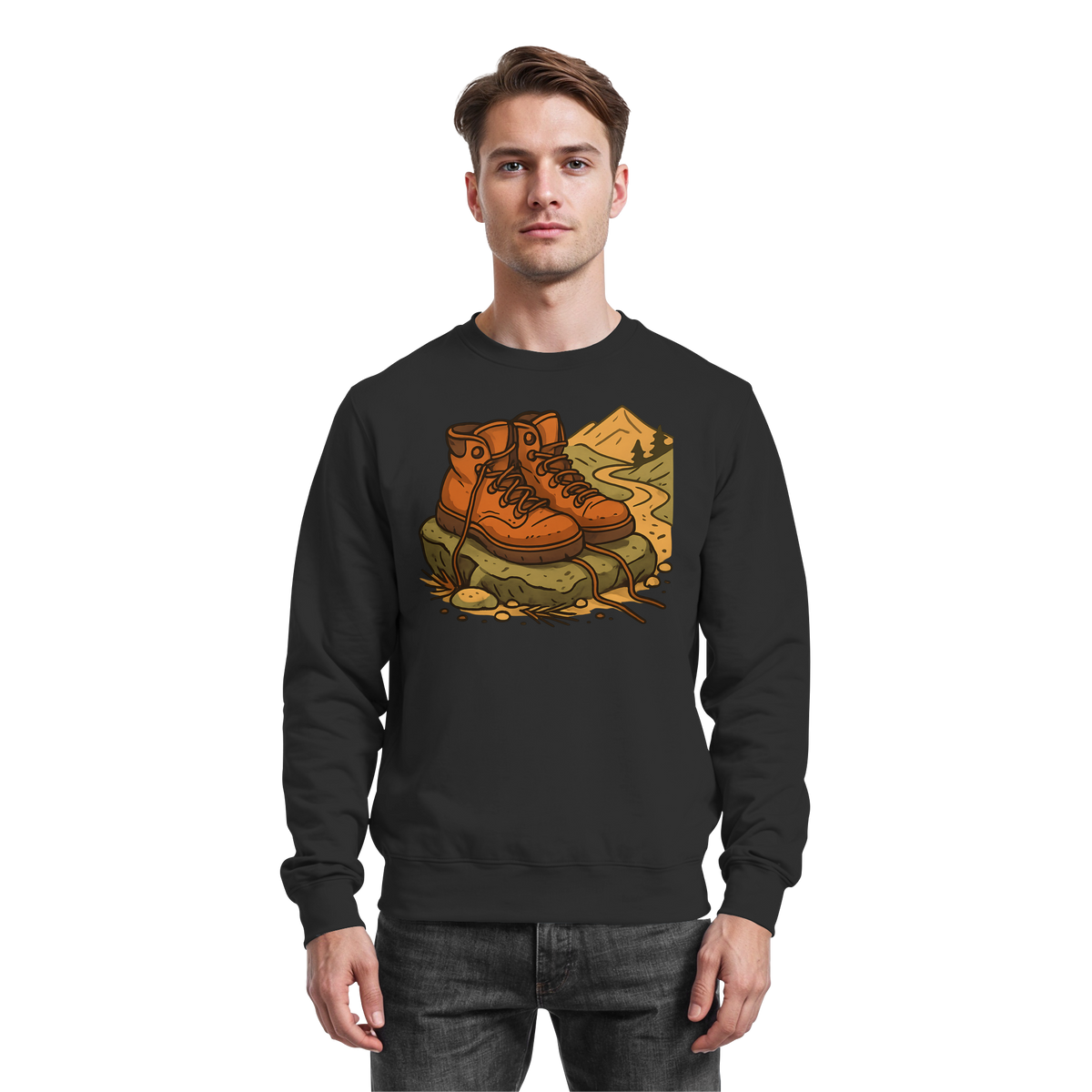 Black Arvenzo Trail Rest sweatshirt displayed from the front, featuring a simple crew neck and casual fit.