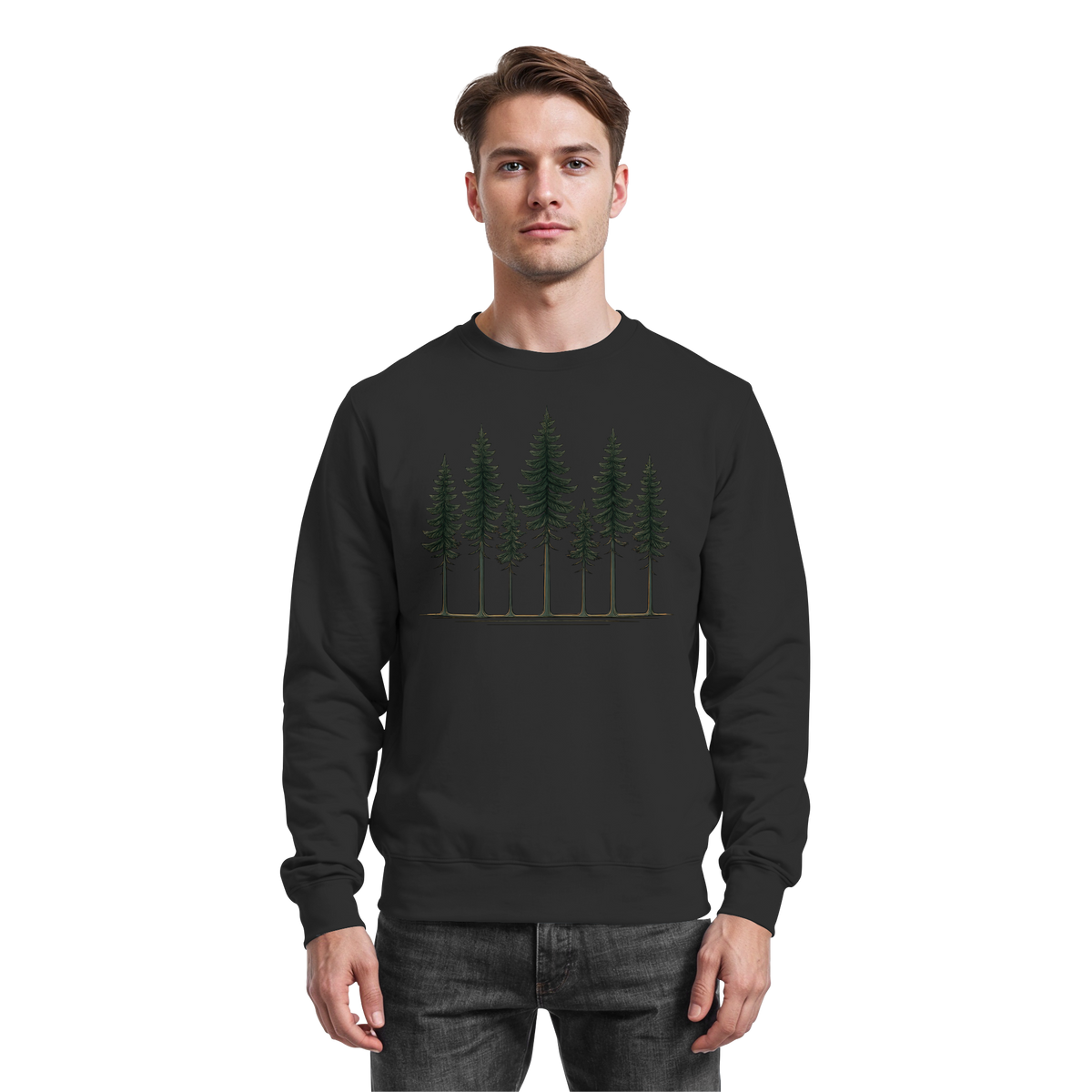Black Arvenzo Pine Dusk Sweatshirt with a simple front design, soft fabric, and comfortable fit.