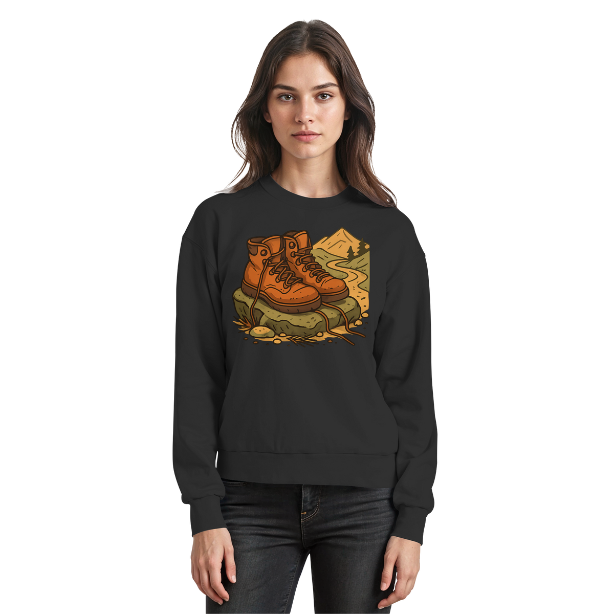 Arvenzo Trail Rest Sweatshirt in deep black, front view showing a casual, comfortable sweatshirt with a simple design.