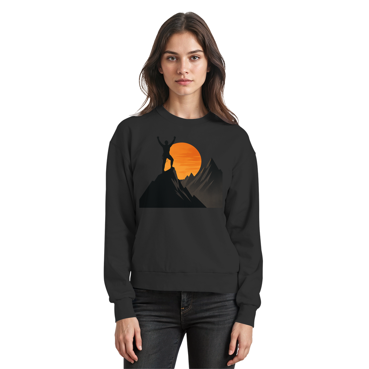 Black Arvenzo Bold Ascent sweatshirt with a classic crew neck and minimalist design, front view.