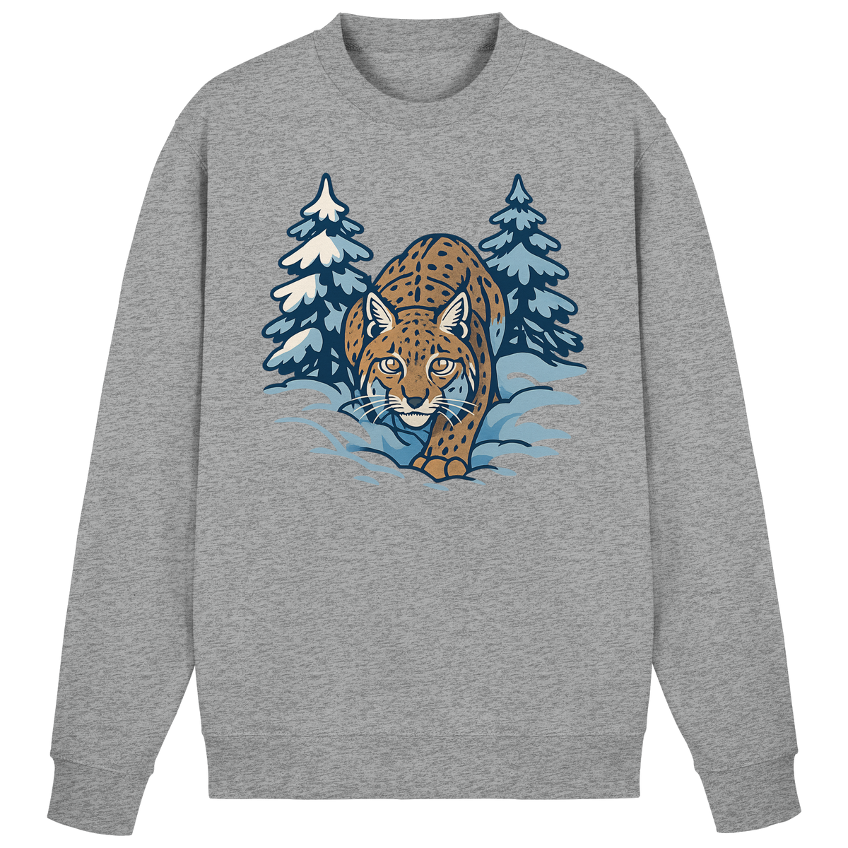 Heather grey Arvenzo Snow Lynx sweatshirt showing a front view with a relaxed fit and soft fabric, casual and stylish.