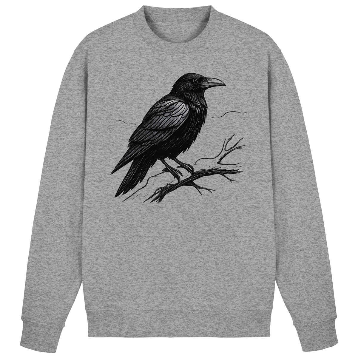 Heather grey Arvenzo Dark Raven sweatshirt displayed from the front, showcasing a casual, comfortable design in a cozy fabric.