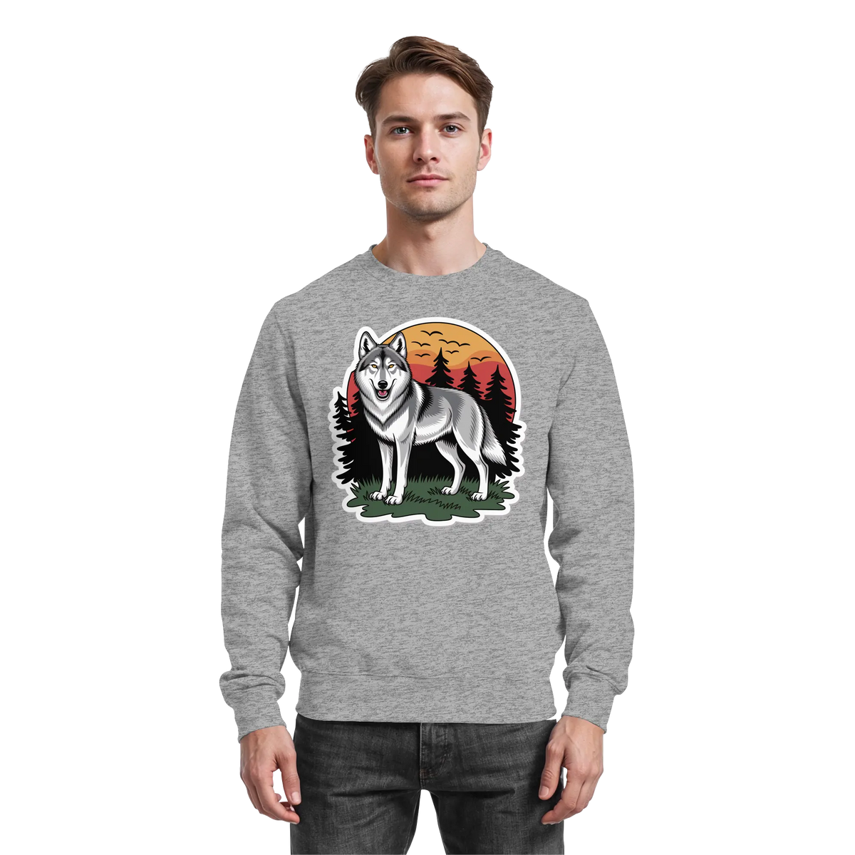 Heather grey Arvenzo Lone Dusk sweatshirt, front view showing a comfortable, casual sweatshirt with a simple neckline.