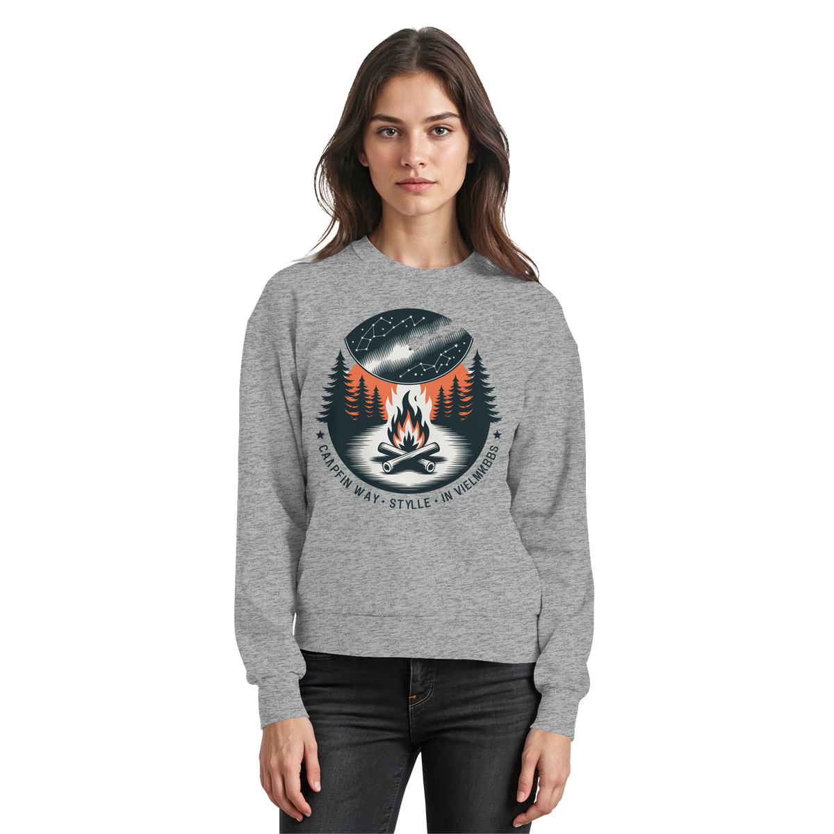 Heather grey Arvenzo Star Map sweatshirt featuring a celestial star design on the front.