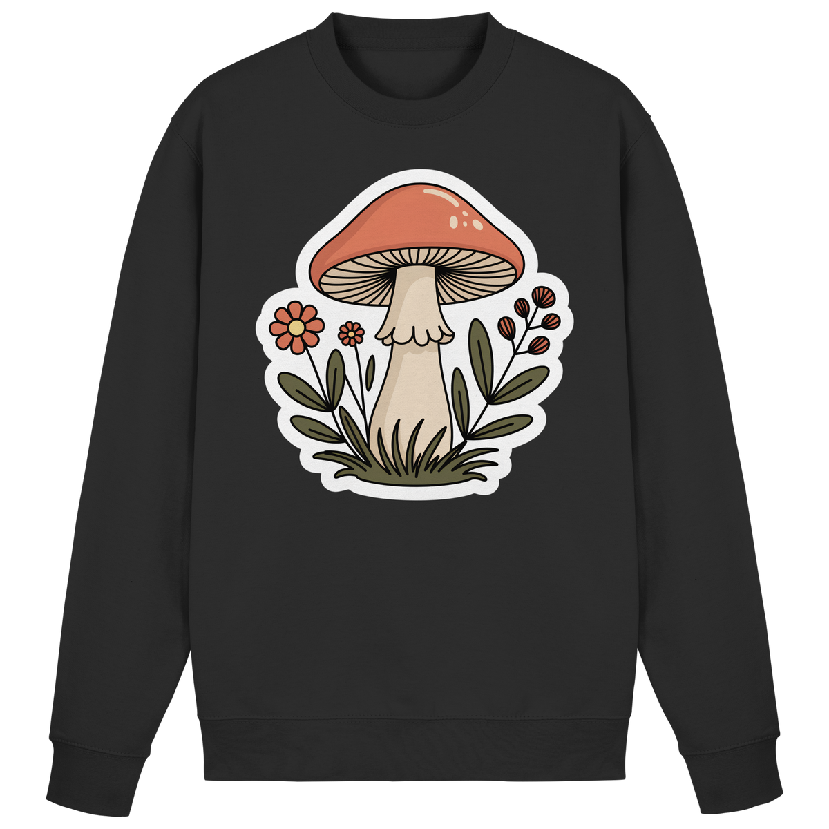 Black Still Roots Arvenzo sweatshirt shown from the front, featuring a classic crew neck and minimalist design.