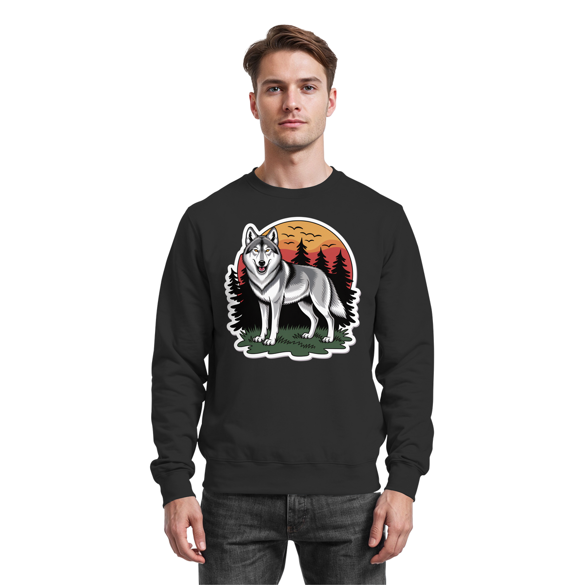 Black Arvenzo Lone Dusk sweatshirt with a simple front view, showcasing a classic crewneck design.