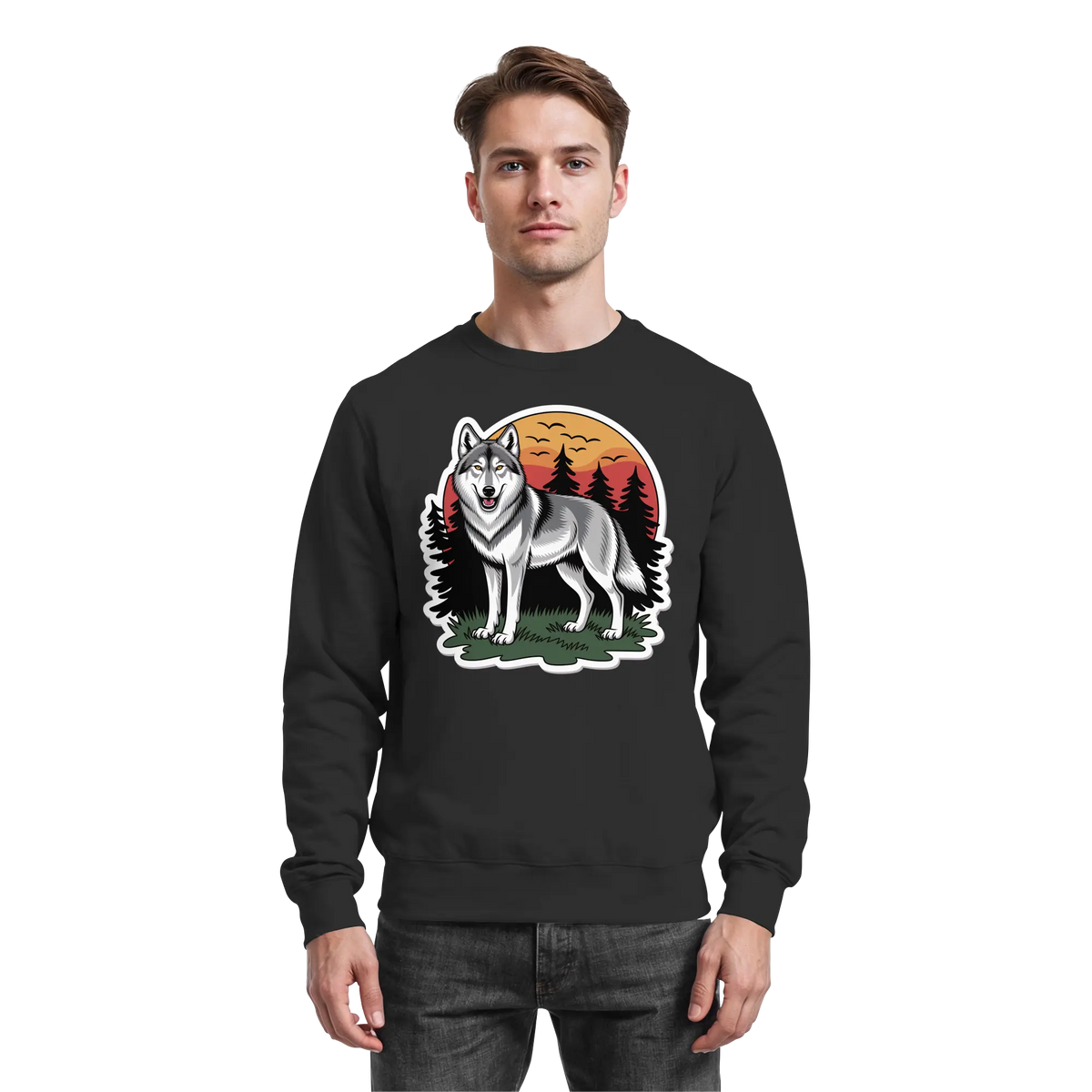 Black Arvenzo Lone Dusk sweatshirt with a simple front view, showcasing a classic crewneck design.