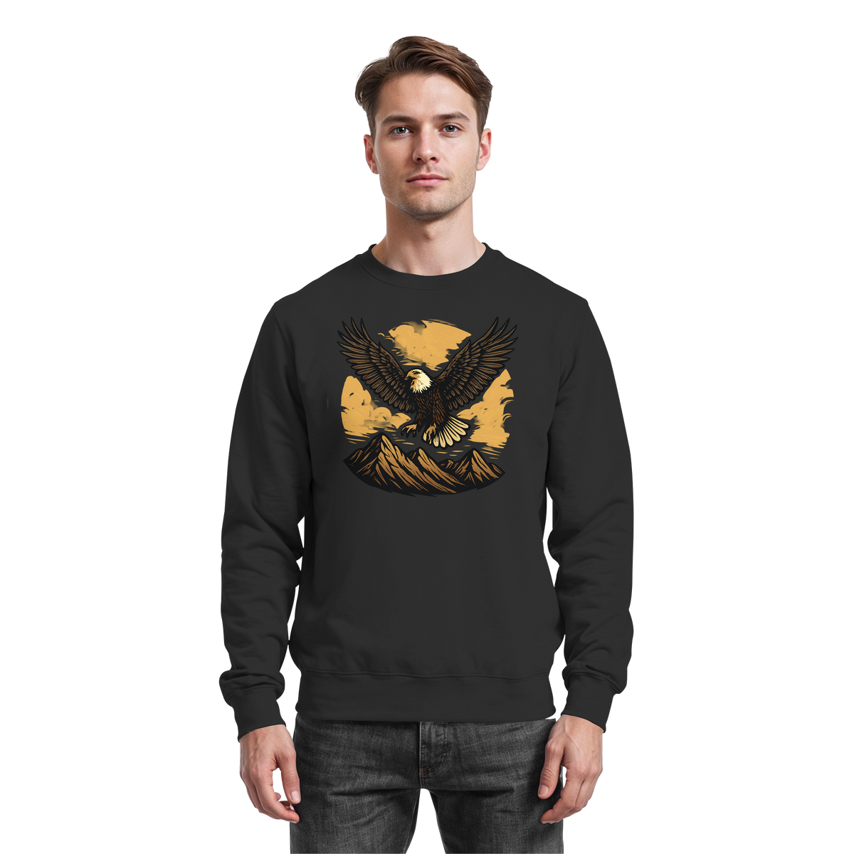 Black Iron Wing sweatshirt by Arvenzo featuring a front design with a sleek, modern fit and soft fabric.