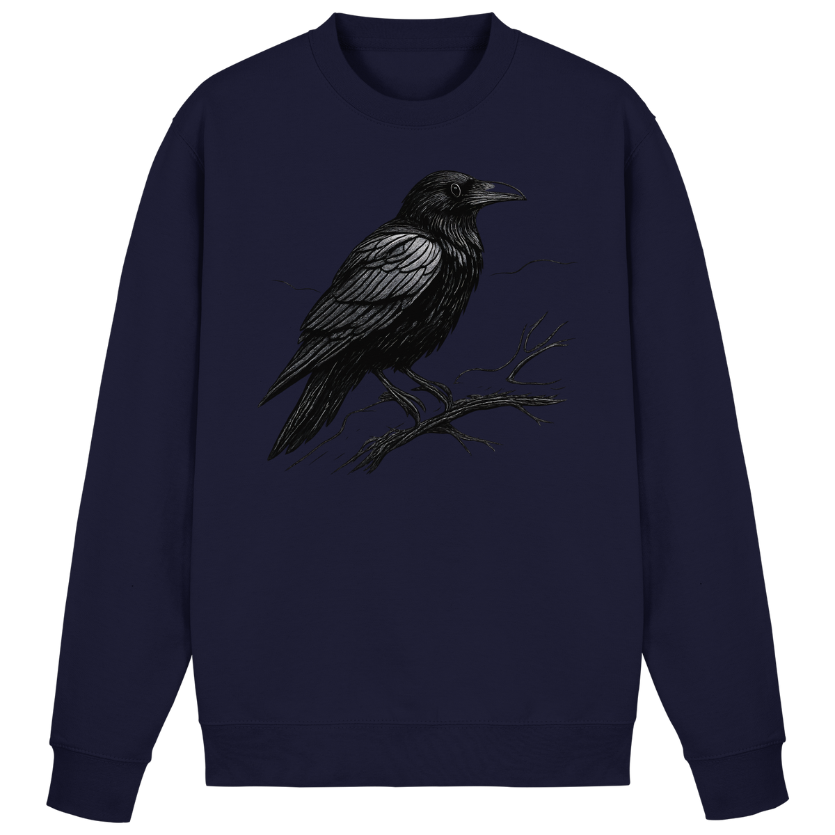Arvenzo Dark Raven sweatshirt showing a front view in navy with a simple, classic design and ribbed cuffs.