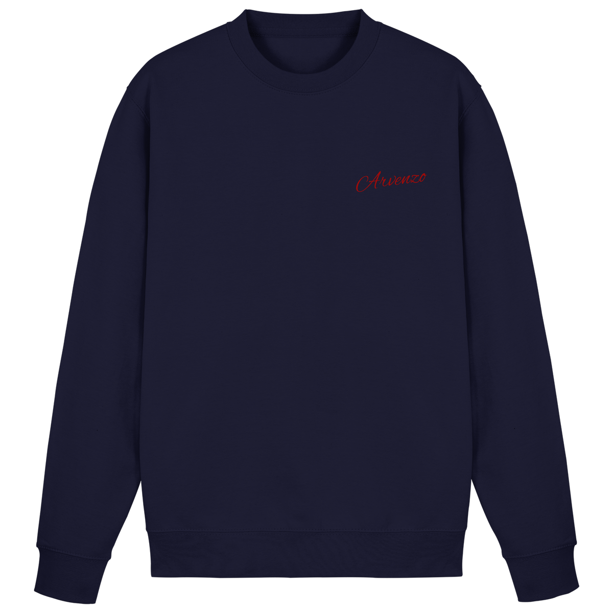 Front view of Arvenzo Pure Ground navy sweatshirt with a classic crew neckline and minimalist design.