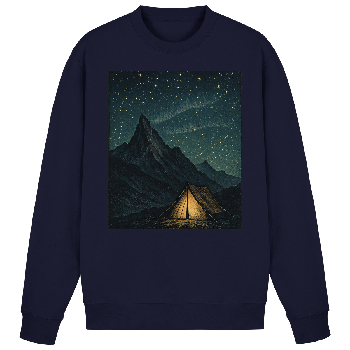 Arvenzo North Light navy sweatshirt with a classic crew neck, front view, soft cotton fabric, and minimal design.