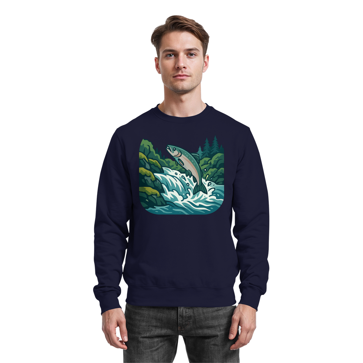 Front view of a navy silver Arvenzo sweatshirt with a classic crewneck design, made from comfortable fabric.