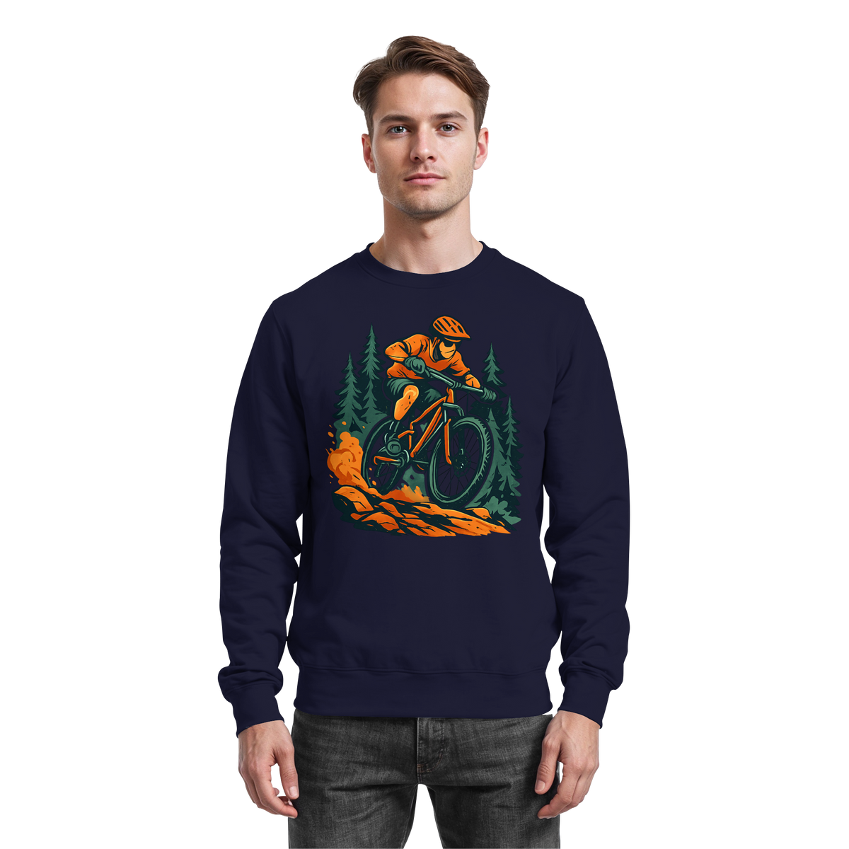 Arvenzo Dirt Rush sweatshirt in navy, front view showcasing a casual crewneck design and soft fabric material.