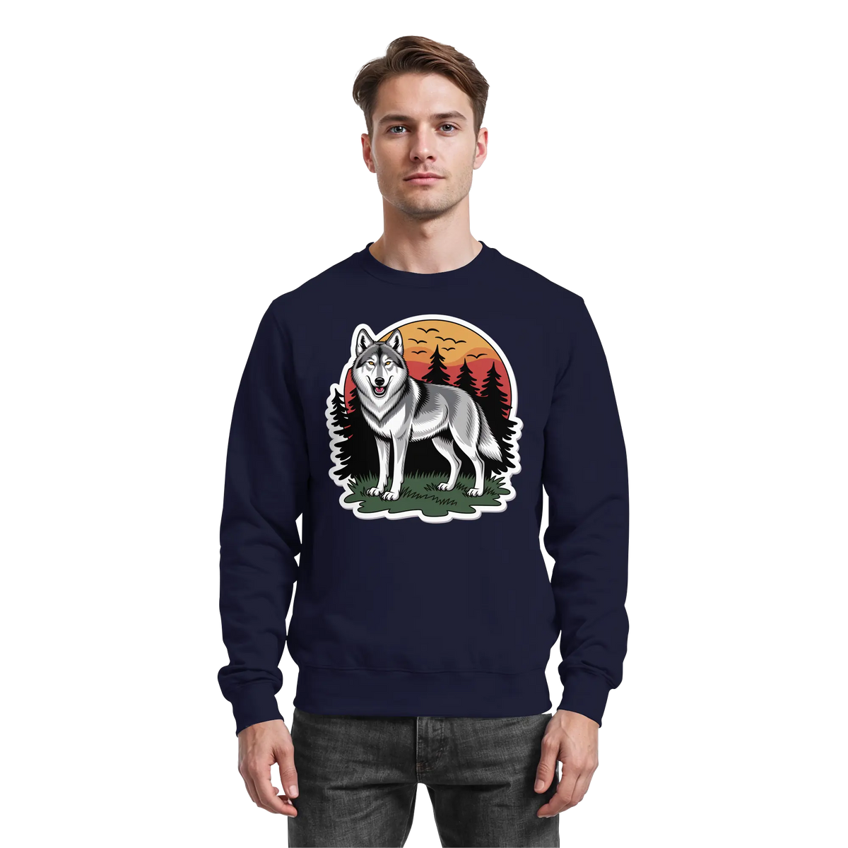 Navy blue Arvenzo Lone Dusk sweatshirt shown from the front, featuring a classic crewneck design and soft fabric.