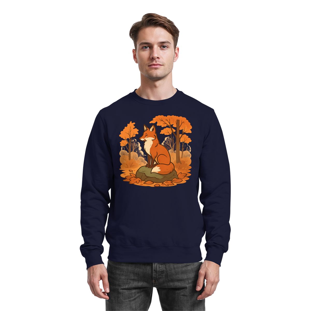 Arvenzo Ember Trail navy sweatshirt with a front view, showcasing a classic crewneck design and soft fabric.