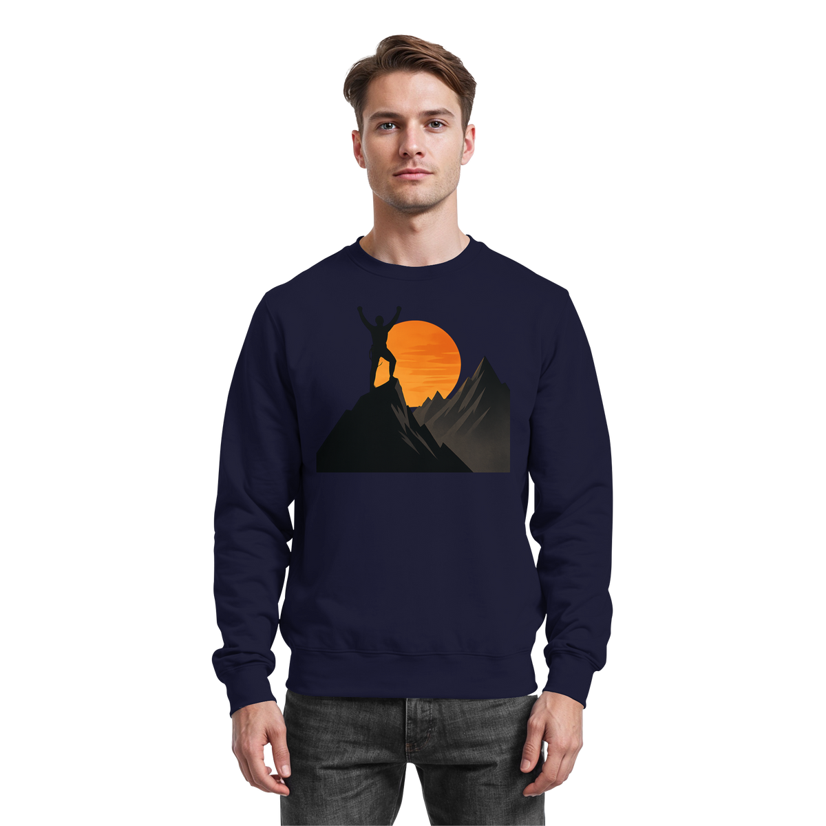 Arvenzo Bold Ascent navy sweatshirt with a front design, made from soft fabric, perfect for casual wear.